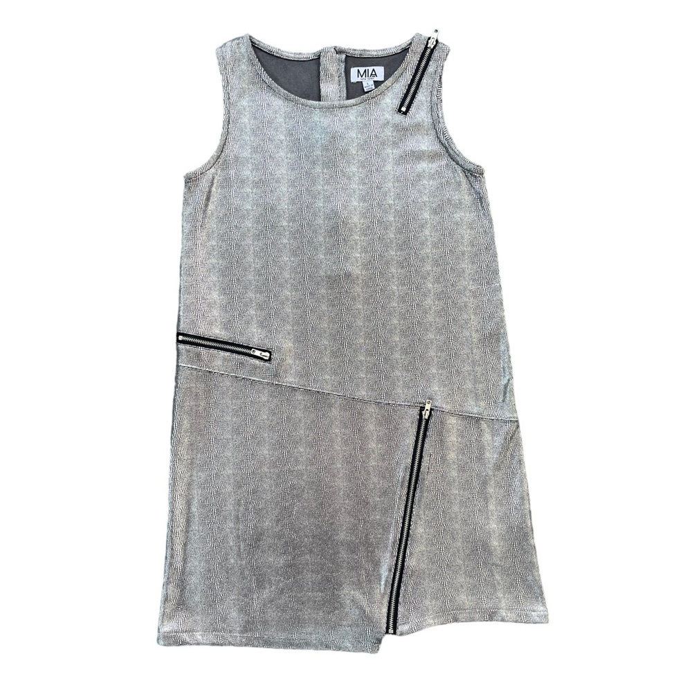 Mia New York Girl’s Size‎ Large Silver Metallic Zip Detail Snakeskin Print Dress